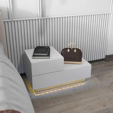easycomfort easycomfort comodino moderno con 16 luci led rgb telecomando e due cassetti in truciolato 70x37x38cm bianco