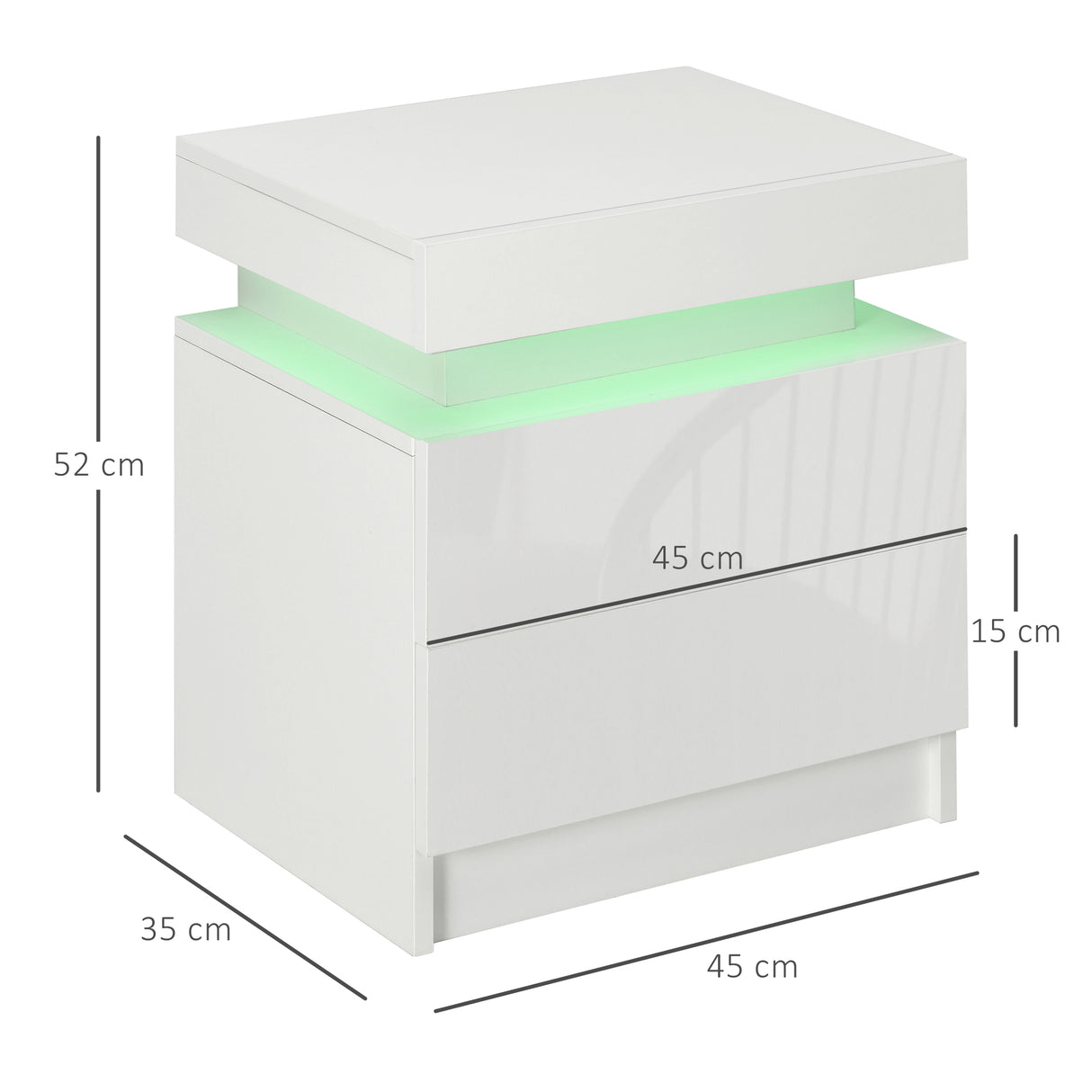 easycomfort easycomfort comodino con luce led rgb e 2 cassetti 4 modalita di luce e 16 colori 45x35x52cm bianco