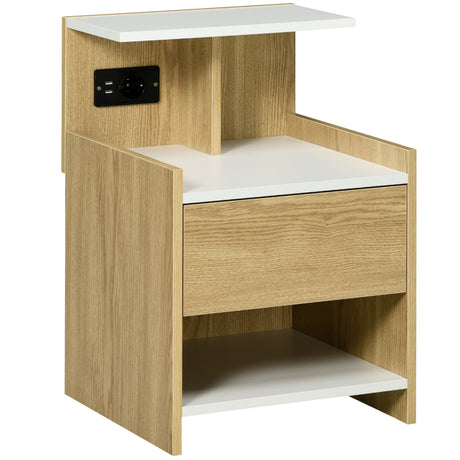 easycomfort easycomfort comodino moderno con 2 prese e porte usb e cassetto in truciolato 40x40x60cm color legno