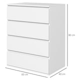 easycomfort easycomfort cassettiera 4 cassetti in truciolato con guide in metallo e maniglie scanalate 60x40x80 cm bianco