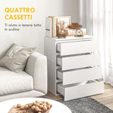 easycomfort easycomfort cassettiera 4 cassetti in truciolato con guide in metallo e maniglie scanalate 60x40x80 cm bianco