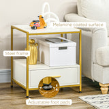 easycomfort easycomfort set di 2 comodini moderni con cassetto e ripiano aperto 50x40x55cm bianco e oro