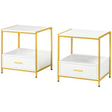 easycomfort easycomfort set di 2 comodini moderni con cassetto e ripiano aperto 50x40x55cm bianco e oro