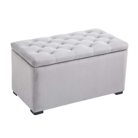 easycomfort easycomfort cassapanca portaoggetti multiuso con 2 sgabelli pouf in velluto grigio perla ean 8055776914008
