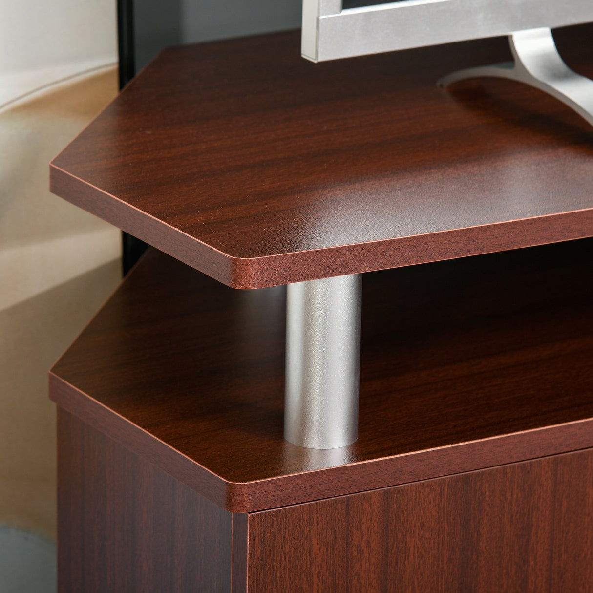 easycomfort easycomfort mobile porta tv classico da soggiorno con 2 ripiani e 2 armadietti in mdf e acciaio inox marrone 120x39 5x52cm ean 8054144130132