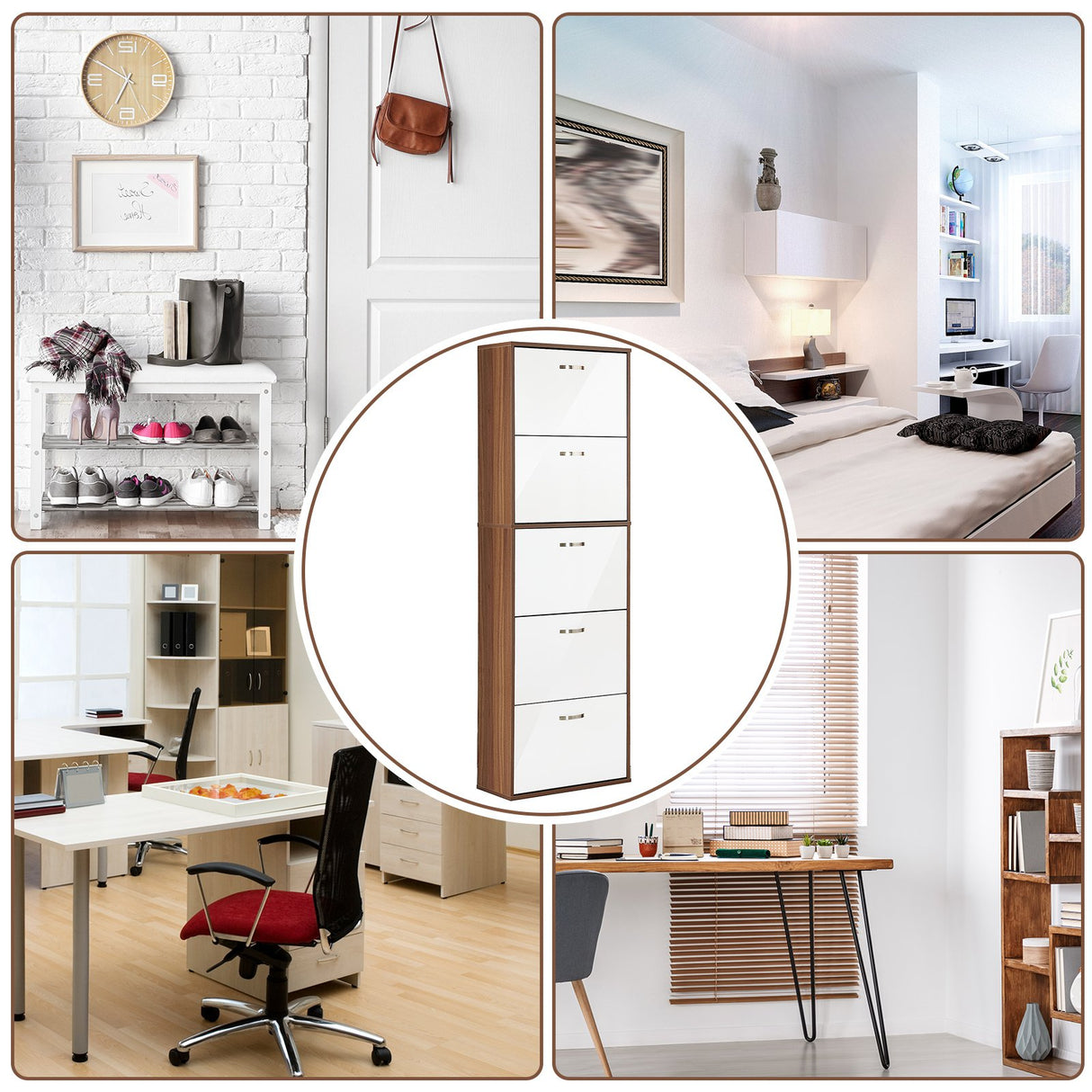 easycomfort easycomfort scarpiera slim a 5 livelli con 2 ripiani per livello in mdf 60x28x189 cm bianco e marrone