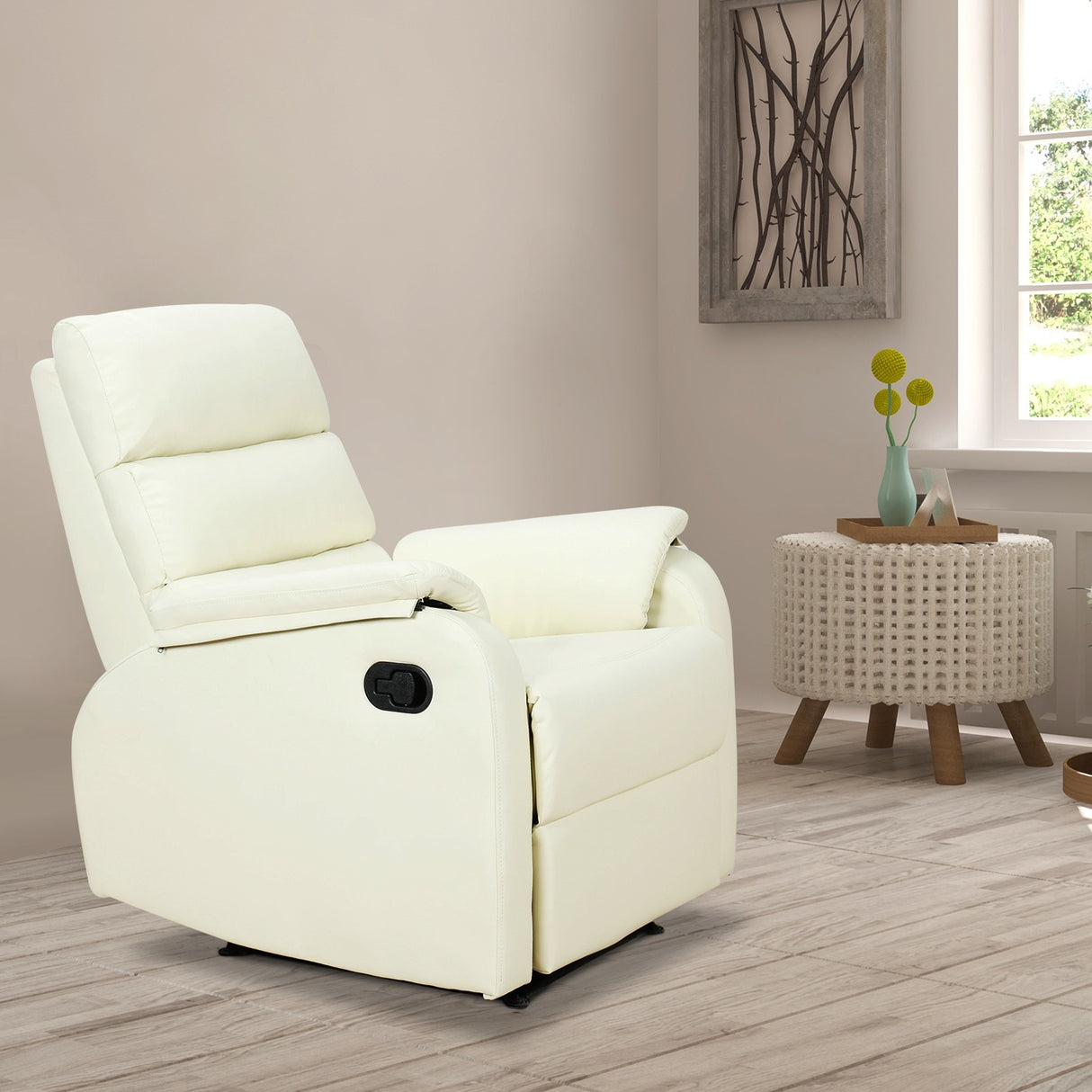 easycomfort easycomfort poltrona relax per interni reclinabile manualmente con cuscino imbottito in pelle pu e acciaio 75x82x99 cm crema ean 8055776913384