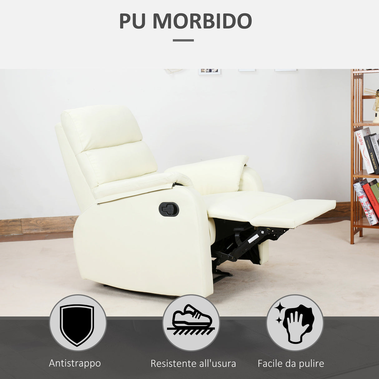 easycomfort easycomfort poltrona relax per interni reclinabile manualmente con cuscino imbottito in pelle pu e acciaio 75x82x99 cm crema ean 8055776913384