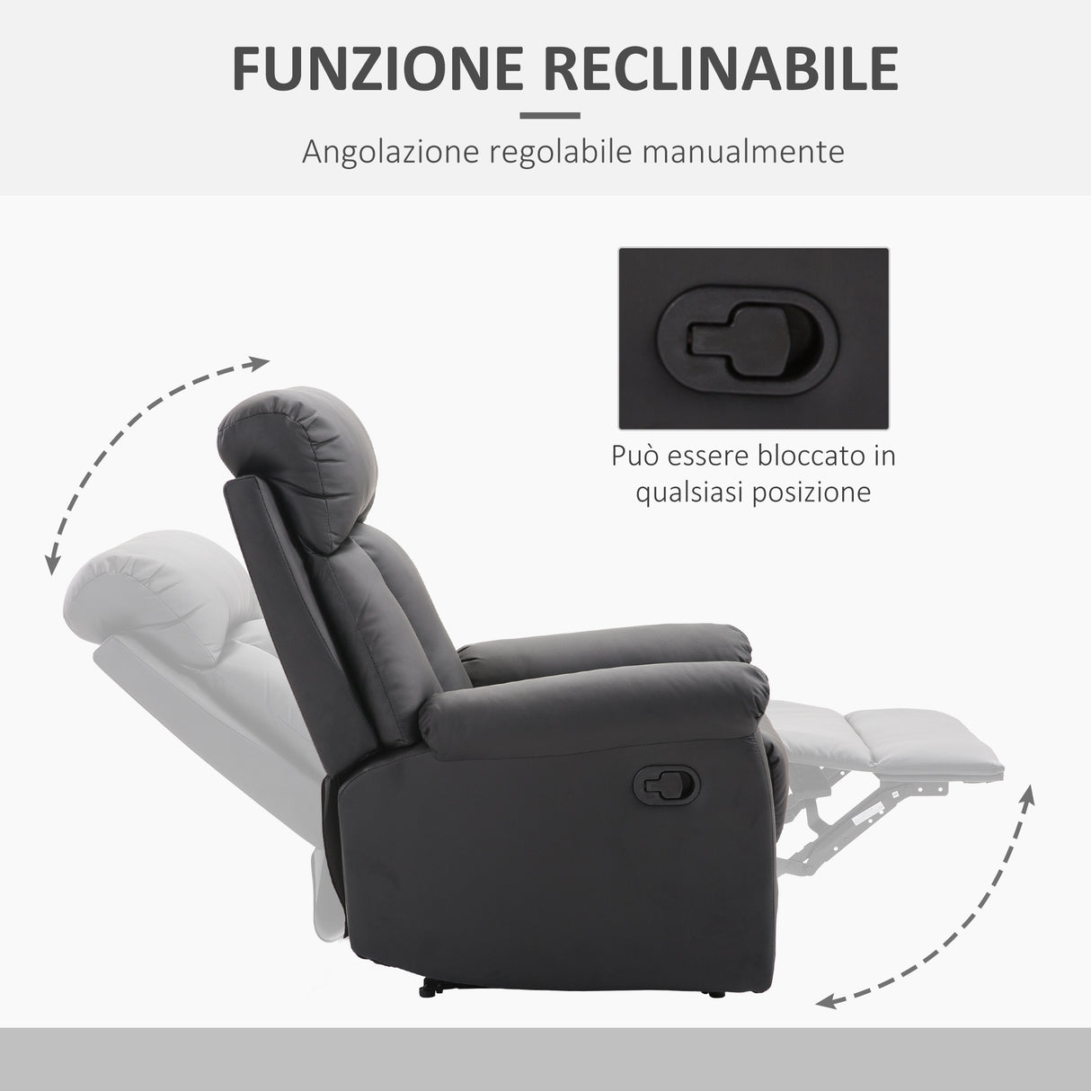 easycomfort easycomfort poltrona relax reclinabile imbottita ergonomica con poggiapiedi pelle pu 80 x 97 x 107cm nero ean 8055776912912