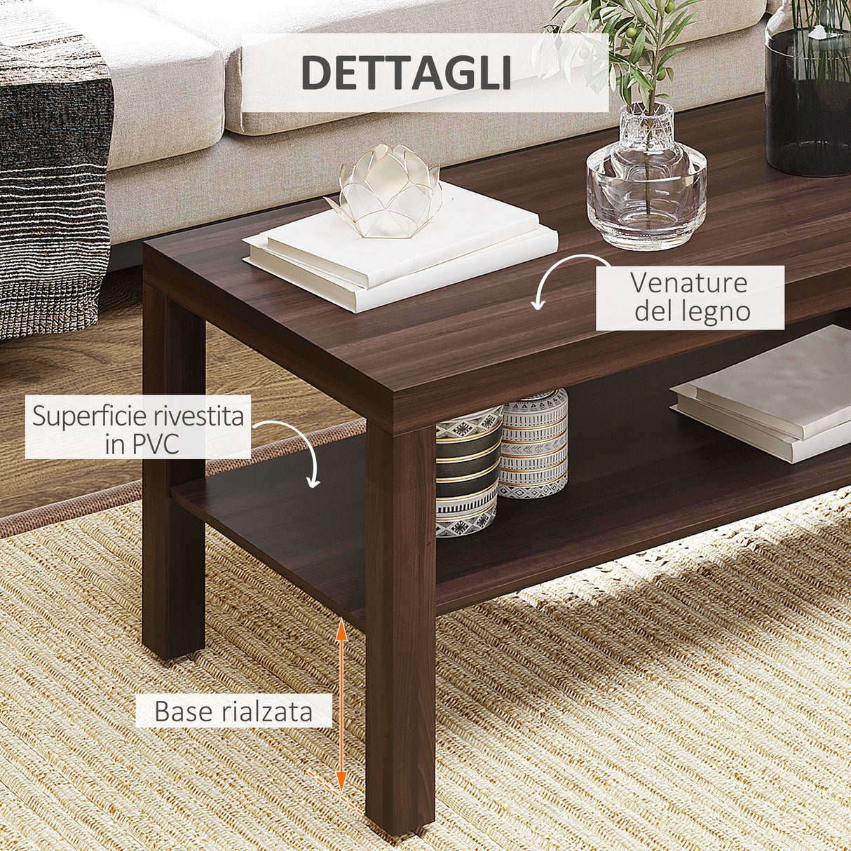 easycomfort easycomfort tavolino da salotto rettangolare classico con ripiano portaoggetti in legno 904544 5cm ean 8054111845045