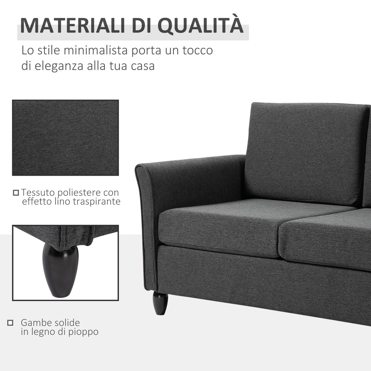 easycomfort easycomfort divano a 2 posti a seduta ampia con cuscini rimovibili da salotto in tessuto effetto lino e gommapiuma 141x70x78 cm grigio scuro e nero ean 8055776914503