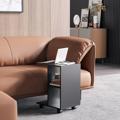 easycomfort easycomfort tavolino da salotto a c con 2 ripiani aperti e 4 ruote girevoli 45x35x58 cm nero