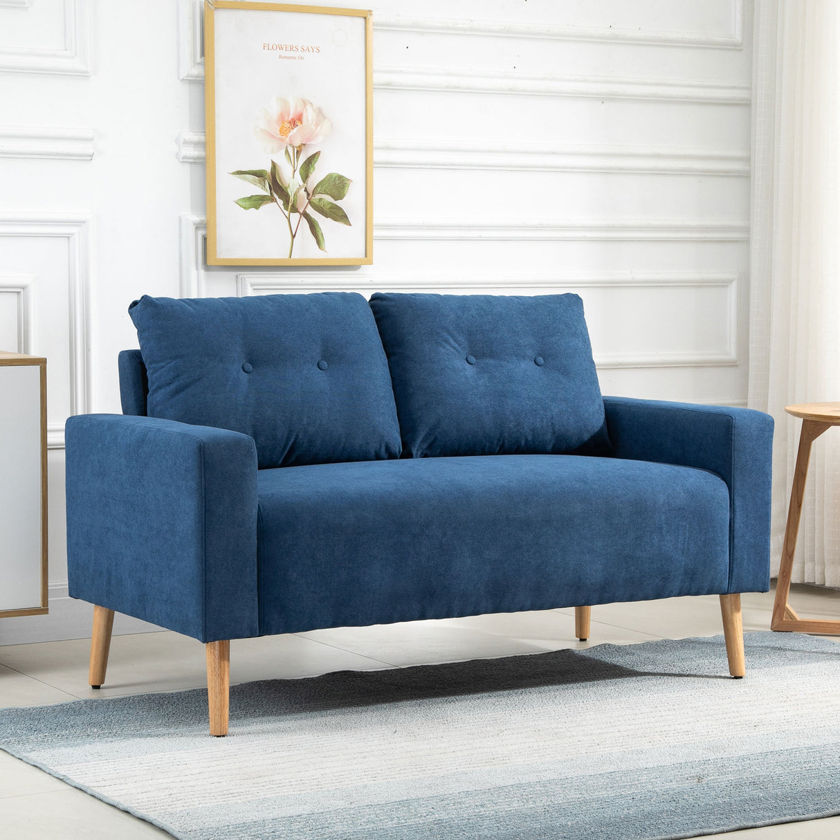 easycomfort easycomfort divano 2 posti moderno e trapuntato in stile nordico in poliestere e legno 145x76x88 cm blu