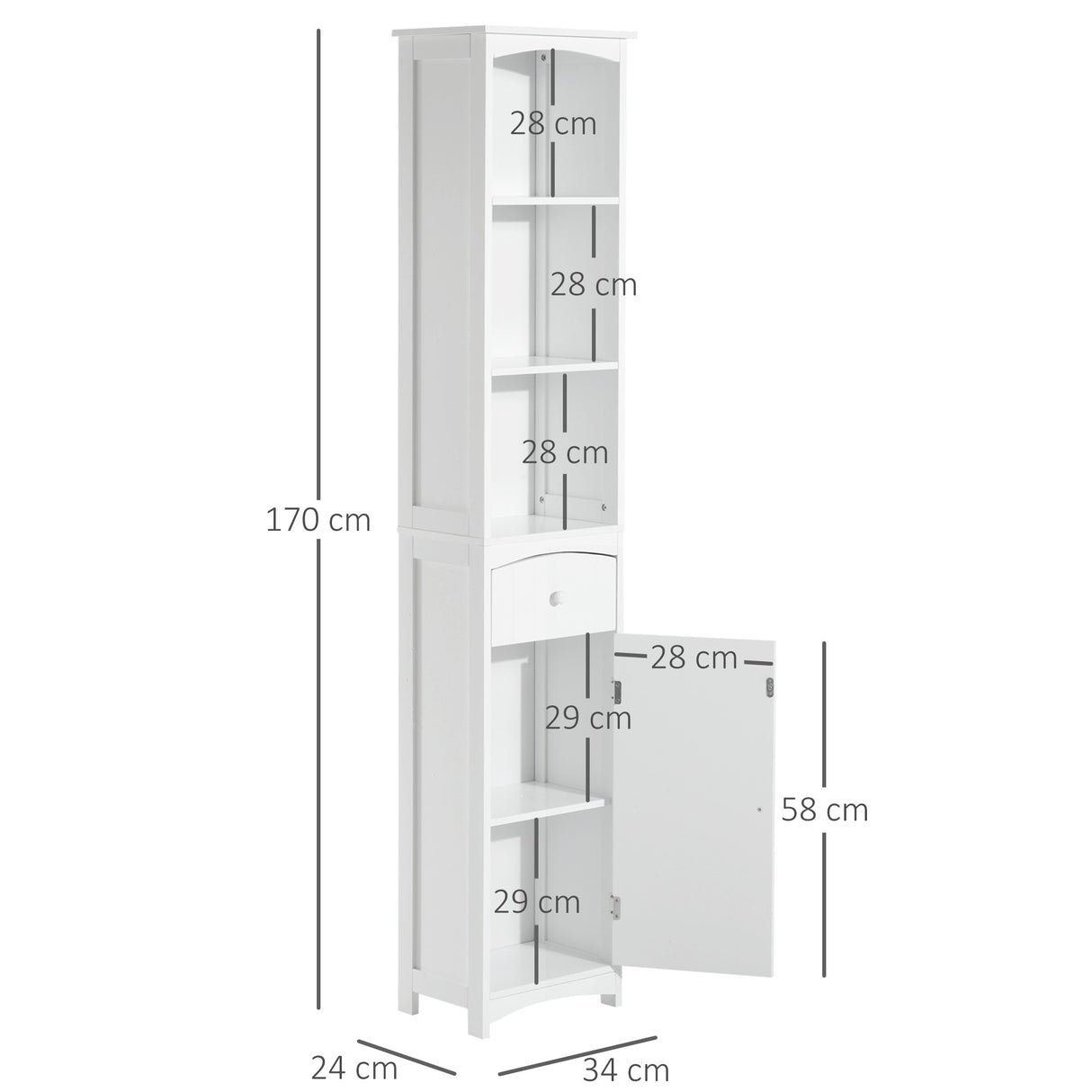 easycomfort easycomfort mobiletto a colonna bagno salvaspazio in mdf bianco armadietto bagno multifunzione per camera con 3 ripiani 34x24x170cm ean 8054111847384