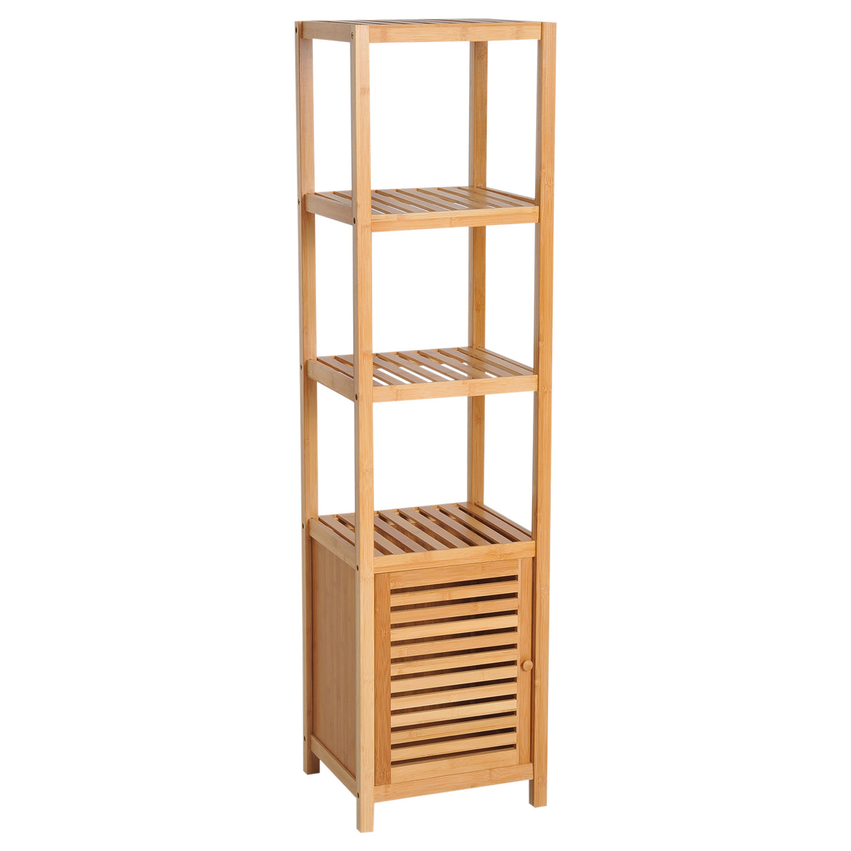 easycomfort easycomfort mobile alto bagnoterrazzo scaffale a torre in bambu 4 ripiani armadietto con anta 36x33x140cm color legno ean 8054111845311