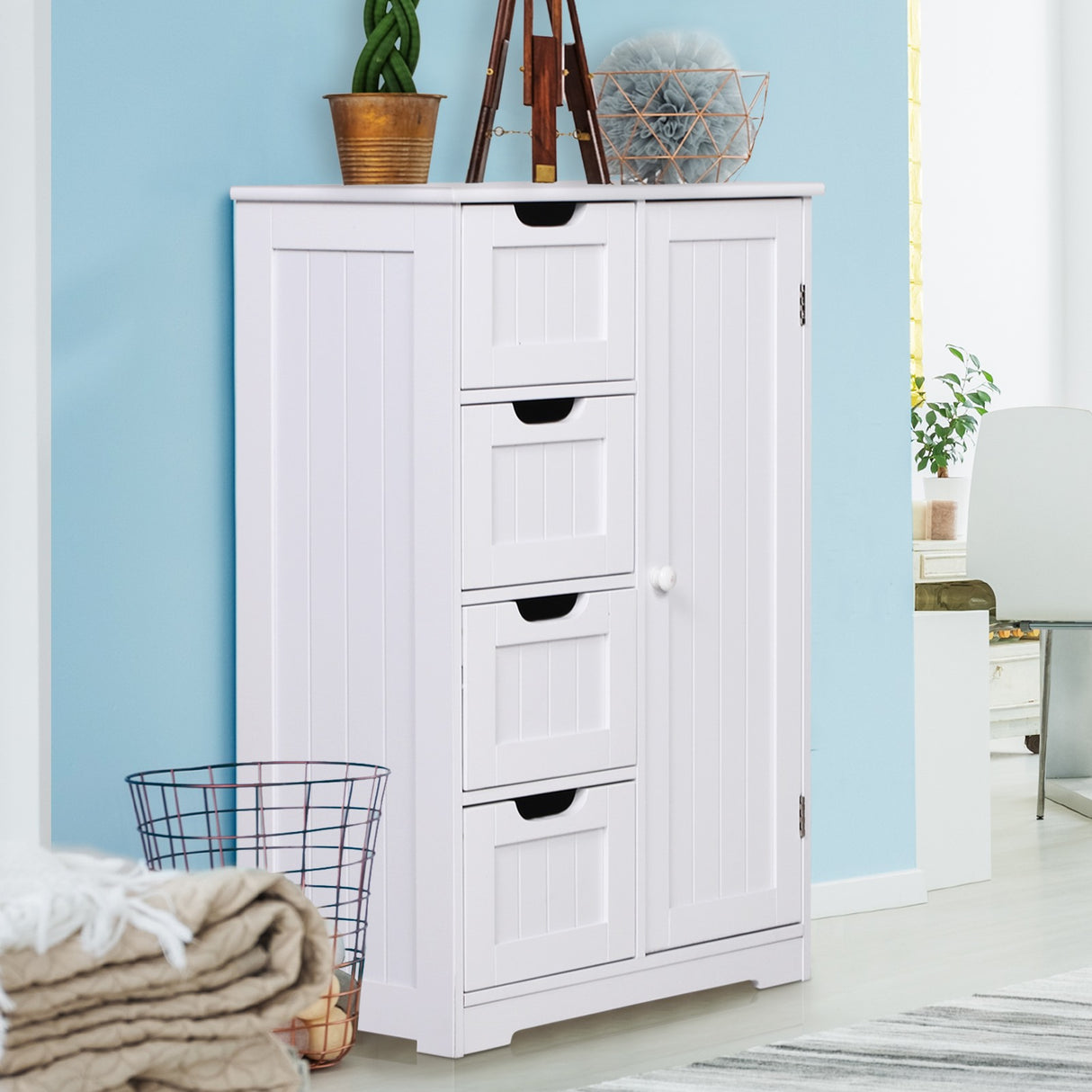 easycomfort easycomfort mobile da bagno con 4 cassetti e 1 armadietto ripiano regolabile a 3 altezze vernice ecologica anti ribaltamento in mdf bianco 56x30x83cm ean 8054144133799