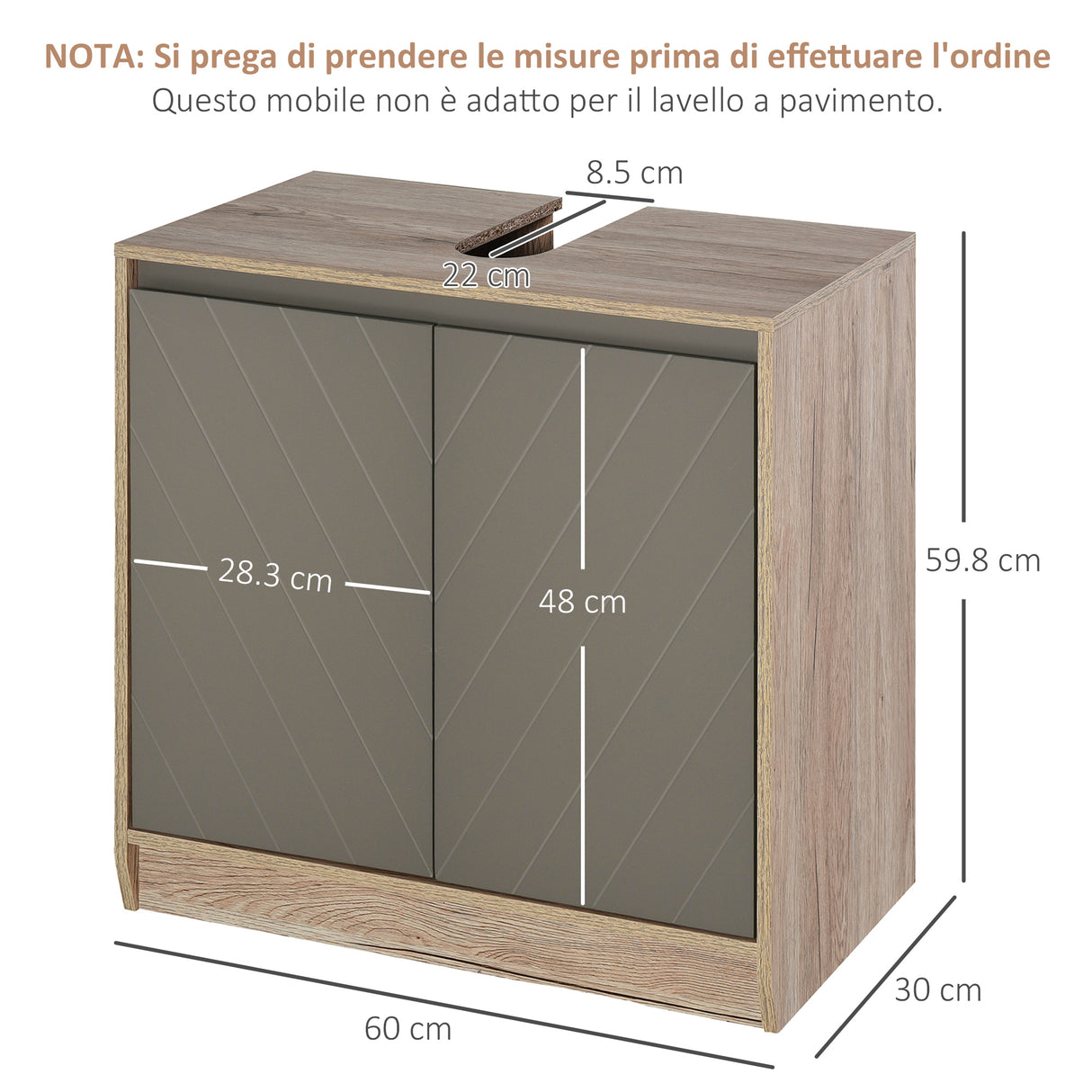 easycomfort easycomfort armadietto sottolavabo in mdf con ritaglio per lavandino con 2 ante e 2 mensole regolabili 60 x 30 x 60cm ean 8054111847827