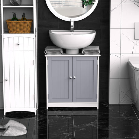 easycomfort easycomfort mobile sotto lavabo bagno con taglio a u armadietto 2 ante con mensola regolabile in mdf 60x30x60cm bianco grigio