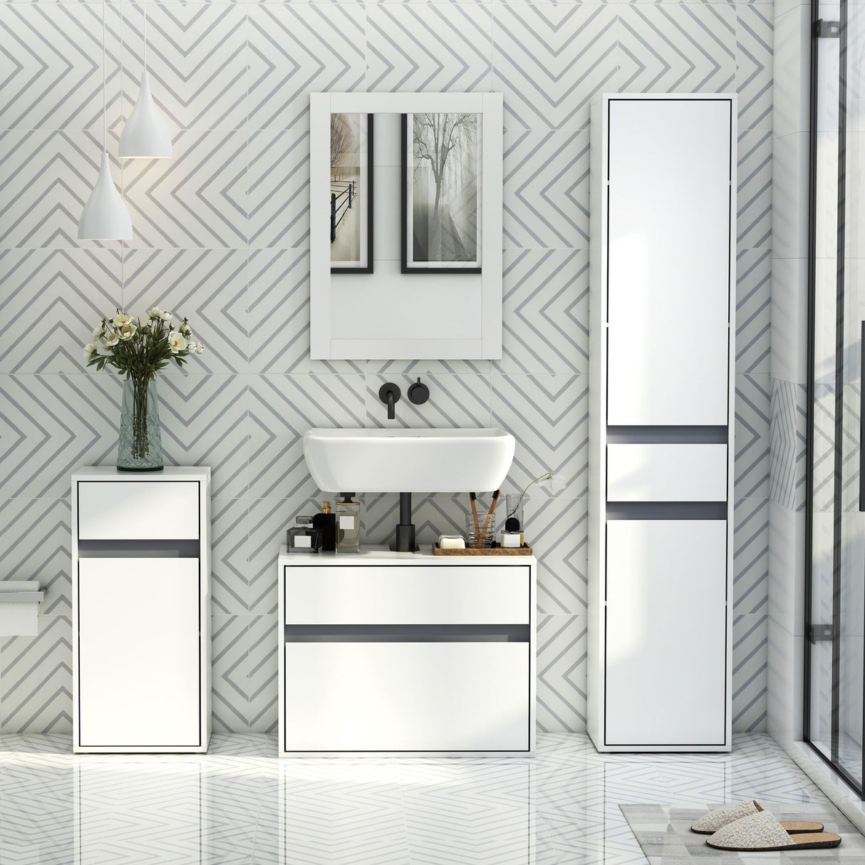 easycomfort easycomfort mobiletto sottolavabo e copricolonna per il bagno in legno bianco con 2 cassetti e taglio a u 67 x 36 x 52cm ean 8054111848138