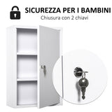 easycomfort easycomfort armadietto medicinali a 3 livelli in acciaio con 2 chiavi e montaggio a parete 40x18x60 cm bianco