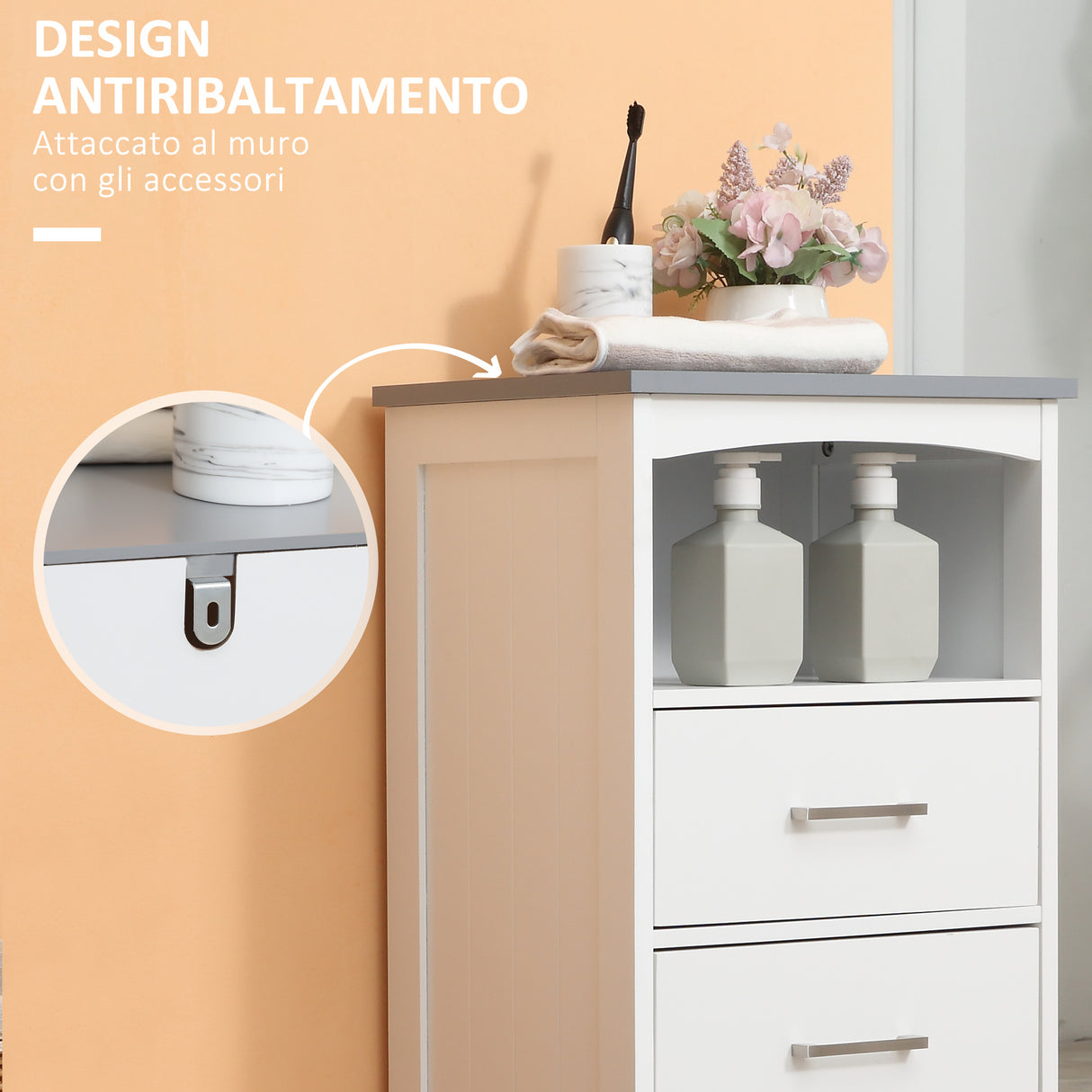 easycomfort easycomfort mobiletto bagno con scaffale aperto e 3 cassetti in mdf 40x33x80cm bianco