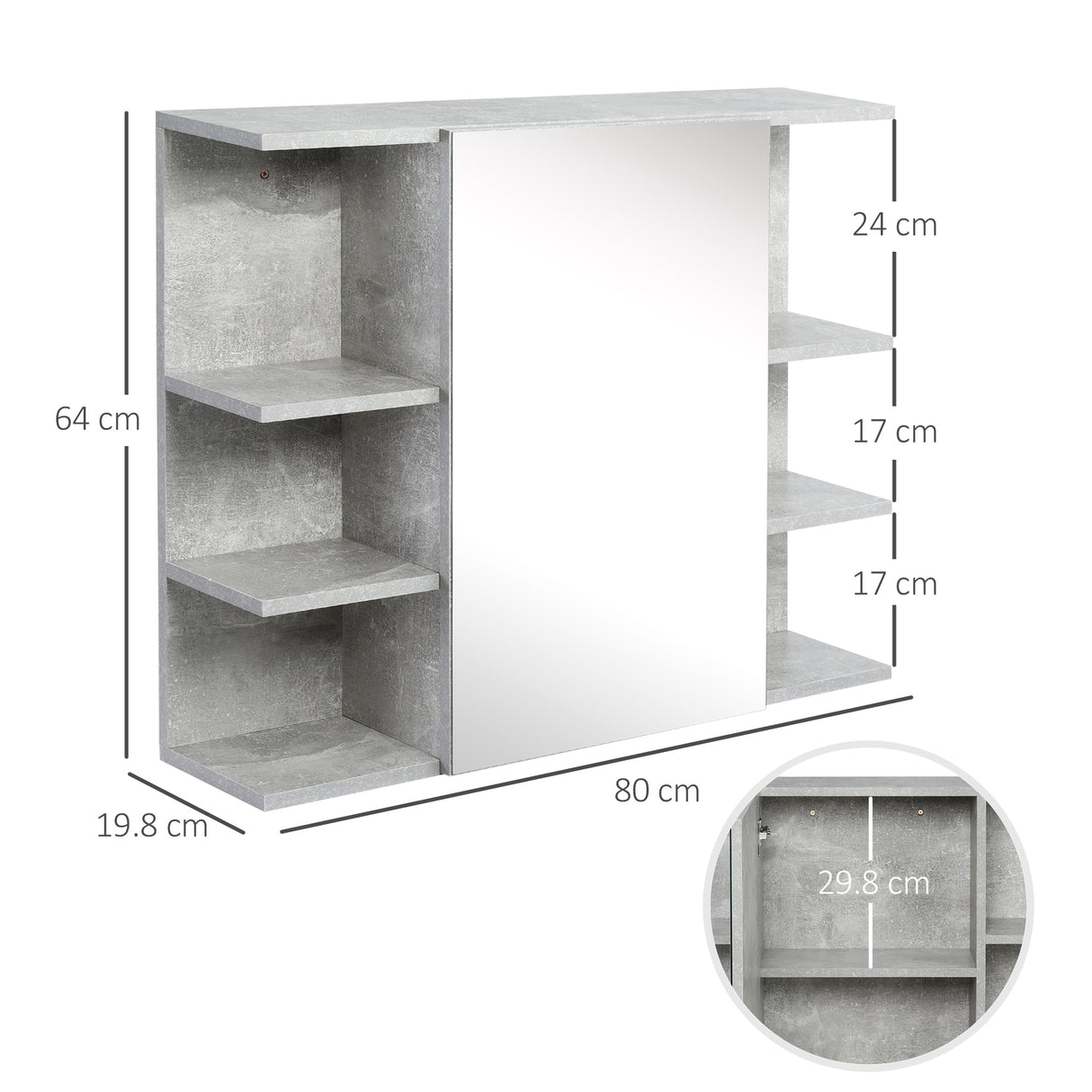 easycomfort easycomfort specchiera bagno a parete con anta e mensole laterali in legno 80x19 8x64cm
