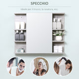 easycomfort easycomfort specchiera bagno a parete con anta e mensole laterali in legno 80x19 8x64cm