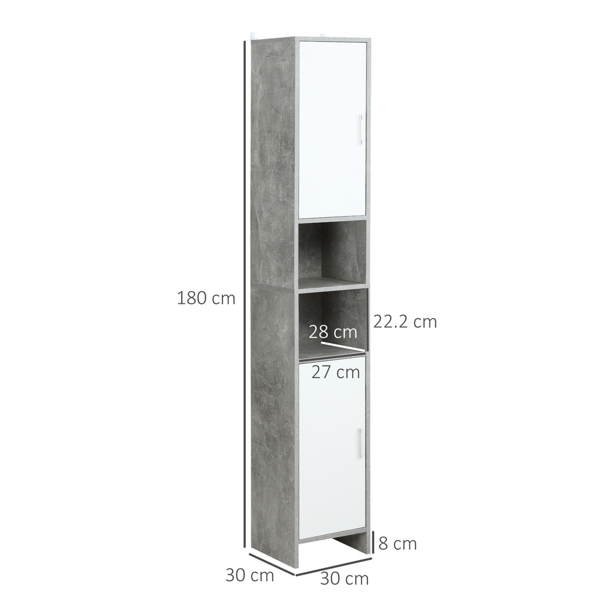easycomfort easycomfort colonna bagno con 2 armadietti e 2 vani aperti in legno effetto cemento 30x30x180cm