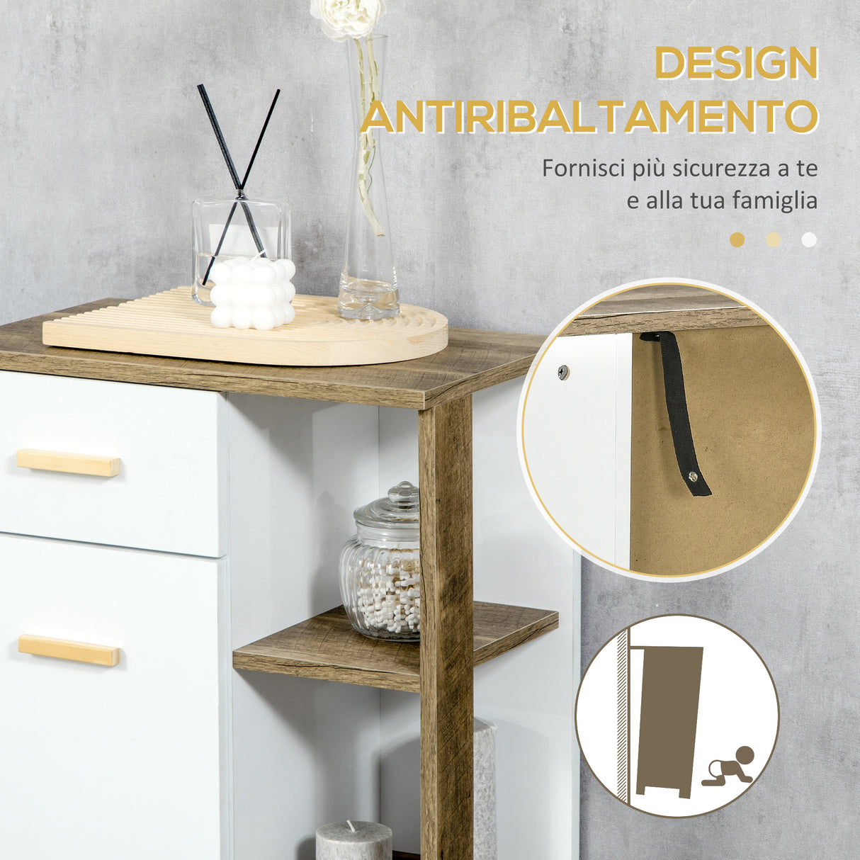 easycomfort easycomfort mobile bagno moderno con armadietto cassetto e ripiani in legno 50x30x89cm bianco