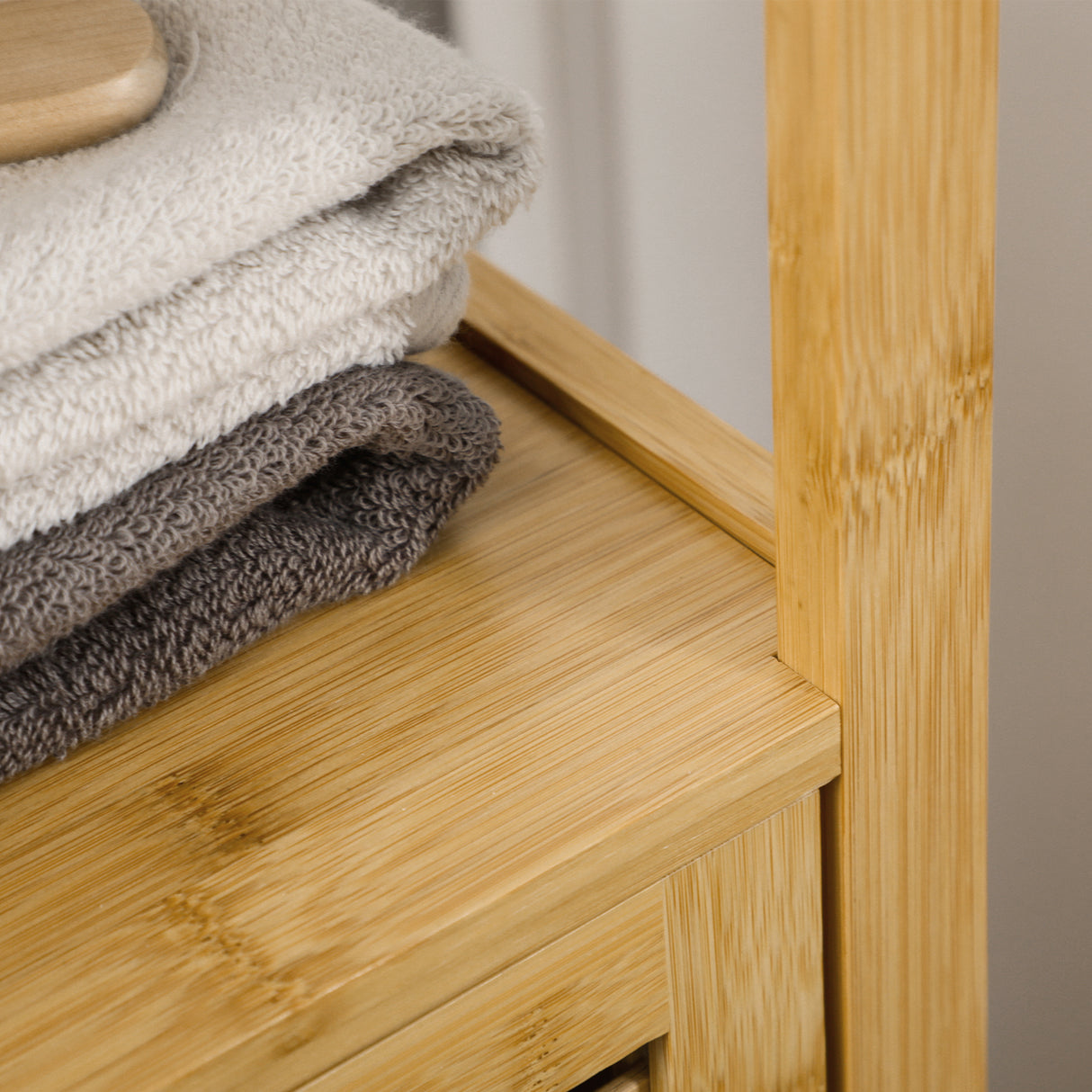easycomfort easycomfort armadietto bagno in bambu con 2 ripiani aperti e armadietto a 2 livelli 32 9x29 9x120 cm