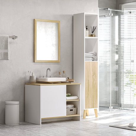 easycomfort easycomfort mobile bagno sottolavabo con armadietto e 2 mensole in legno truciolare 77 x 45 x 60cm bianco e color legno