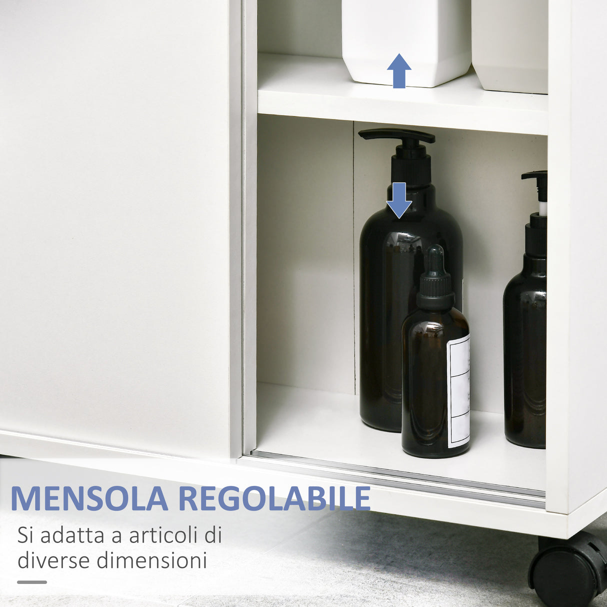 easycomfort easycomfort mobiletto bagno con porte scorrevoli ripiano regolabile e 4 ruote in truciolato e lega di alluminio 70x20x71cm