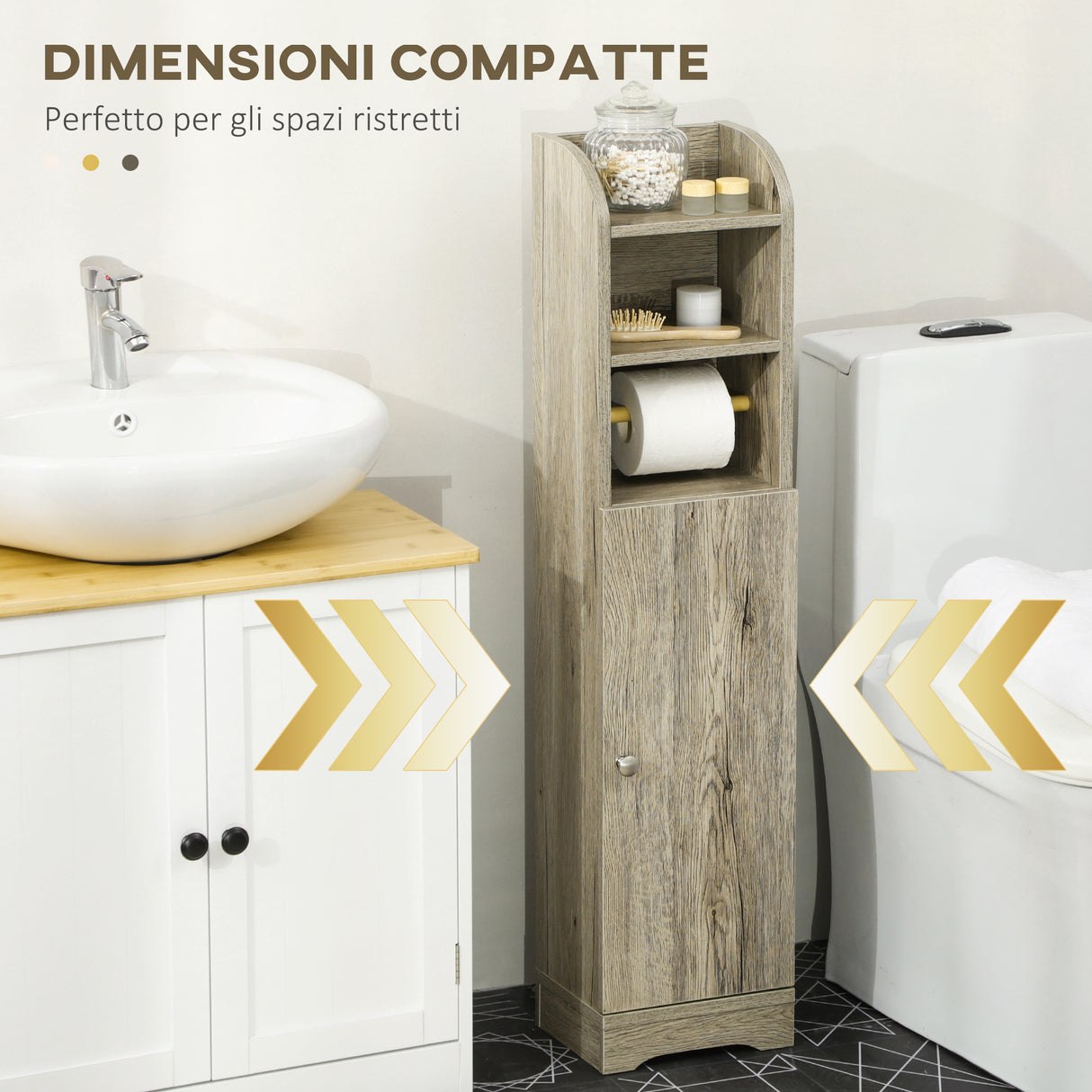 easycomfort easycomfort mobile bagno in truciolato con 2 ripiani e armadietto a 2 livelli 23x18x100cm grigio
