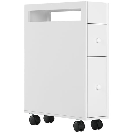 easycomfort easycomfort mobiletto salvaspazio bagno con 4 ruote 2 cassetti e ripiano aperto 16x49 5x66cm bianco