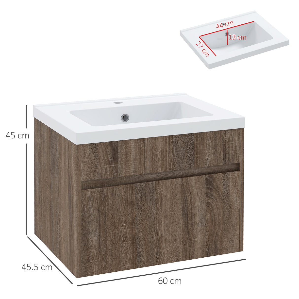 easycomfort easycomfort mobile lavabo da 60cm con cassetto in legno e lavandino in ceramica marrone chiaro