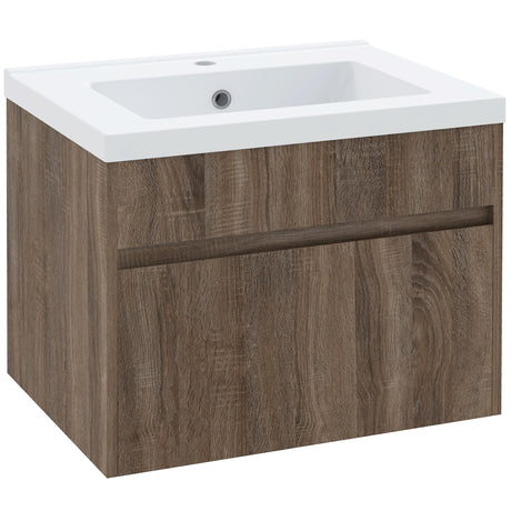 easycomfort easycomfort mobile lavabo da 60cm con cassetto in legno e lavandino in ceramica marrone chiaro