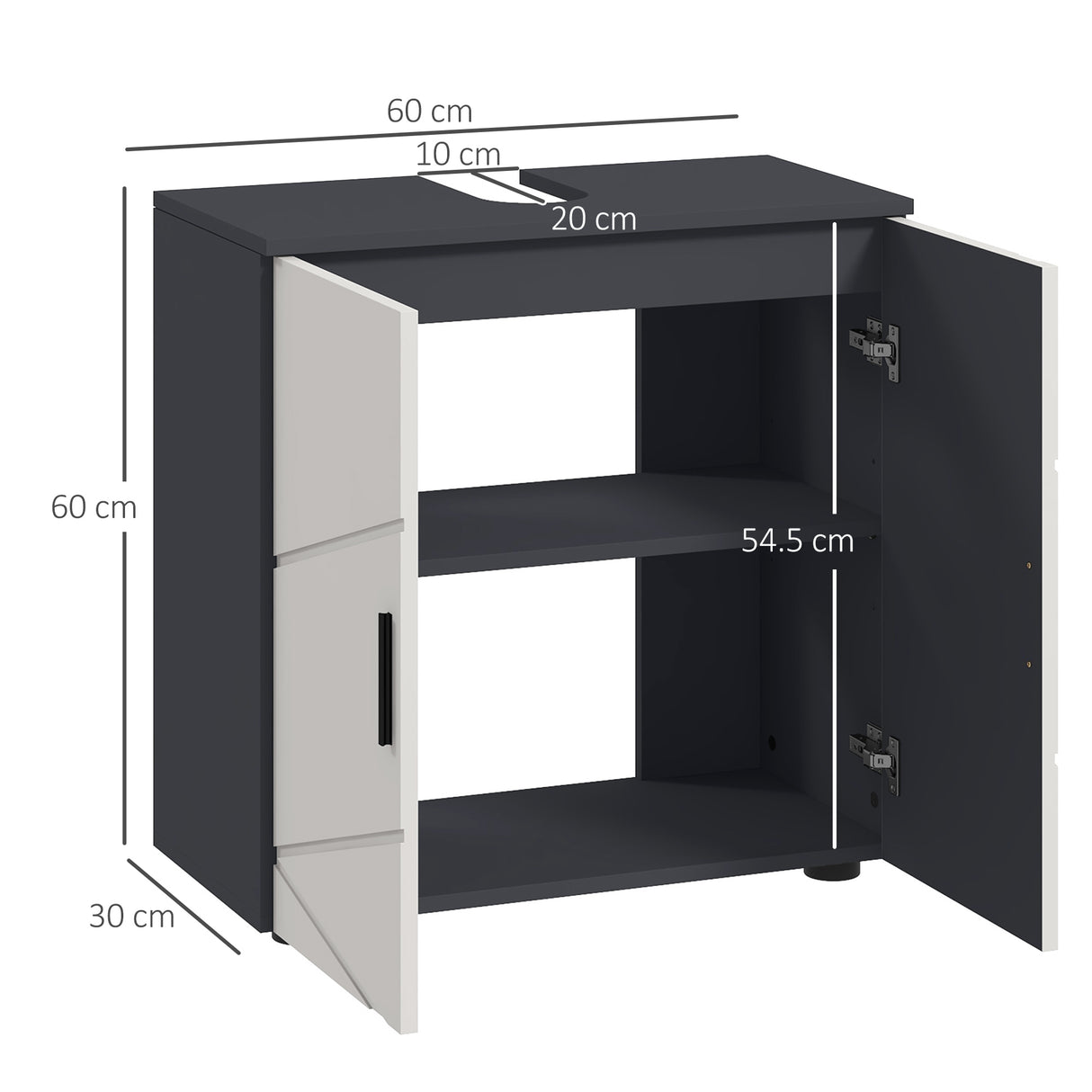 easycomfort easycomfort mobile sottolavabo bagno in legno con armadietto 2 ante 60x30x60cm grigio
