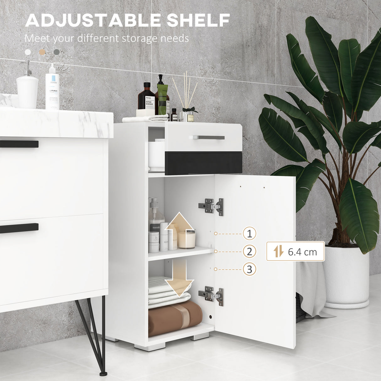 easycomfort easycomfort mobiletto bagno in mdf con cassetto e armadietto con ripiano interno regolabile 37x32 5x79 cm bianco