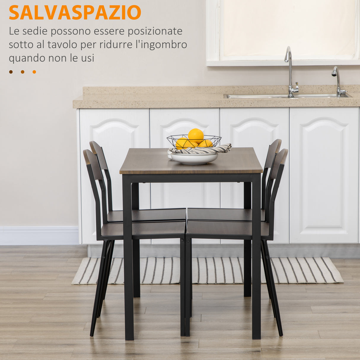 easycomfort easycomfort set da pranzo da 5 pezzi con 1 tavolo rettangolare 100x63x76 5 cm e 4 sedie 45x40x82 cm in acciaio e mdf