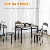easycomfort easycomfort set da pranzo da 5 pezzi con 1 tavolo rettangolare 100x63x76 5 cm e 4 sedie 45x40x82 cm in acciaio e mdf