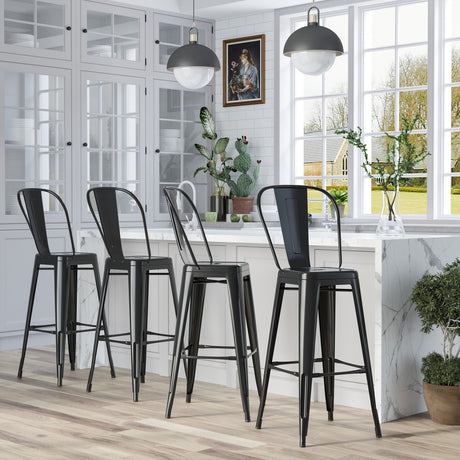 easycomfort easycomfort set 4 sgabelli da bar impilabile sedie alti da cucina in metallo con schienale rimovibile design industriale con poggiapiedi 44x49x116cm nero ean 8055776913988