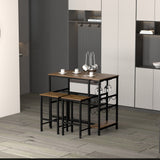 easycomfort easycomfort set tavolo 2 sgabelli alti da bar in legno isola cucina con portabottiglie e portabicchieri in stile industriale ean 8055776914565