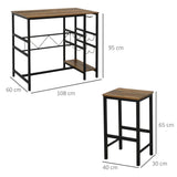 easycomfort easycomfort set tavolo 2 sgabelli alti da bar in legno isola cucina con portabottiglie e portabicchieri in stile industriale ean 8055776914565