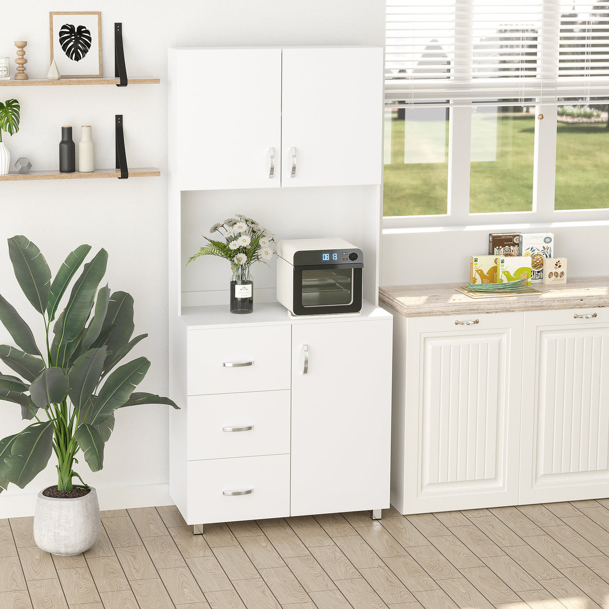 easycomfort easycomfort credenza moderna in legno bianco con 2 armadietti mensole regolabili 1 ripiano aperto e 3 cassetti 80x39 5x183 5cm