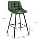 easycomfort easycomfort set 2 sgabelli da bar con schienale e poggiapiedi stile nordico in metallo e velluto verde 45x47x84cm