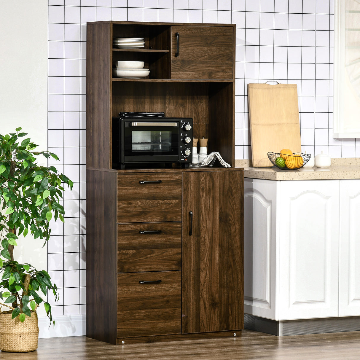 easycomfort easycomfort credenza moderna con 3 cassetti e armadietti mobile dispensa per cucina e soggiorno in legno 80x40x178cm noce