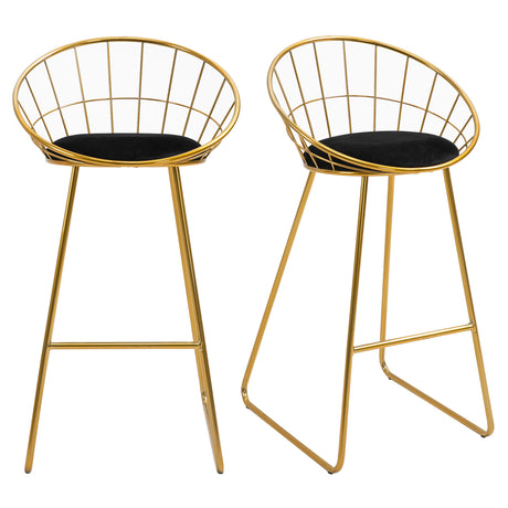 easycomfort easycomfort set 2 sgabelli da bar alti con schienale e poggiapiedi per salotto o cucina stile moderno cuscino in velluto e struttura in metallo 52 5x47x97cm nero e oro
