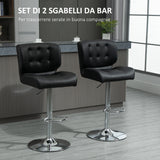easycomfort easycomfort set 2 sgabelli da bar girevoli e imbottiti in pelle pu nera con schienale e poggiapiedi altezza regolabile per cucina o pub 50x55 5x93 114cm