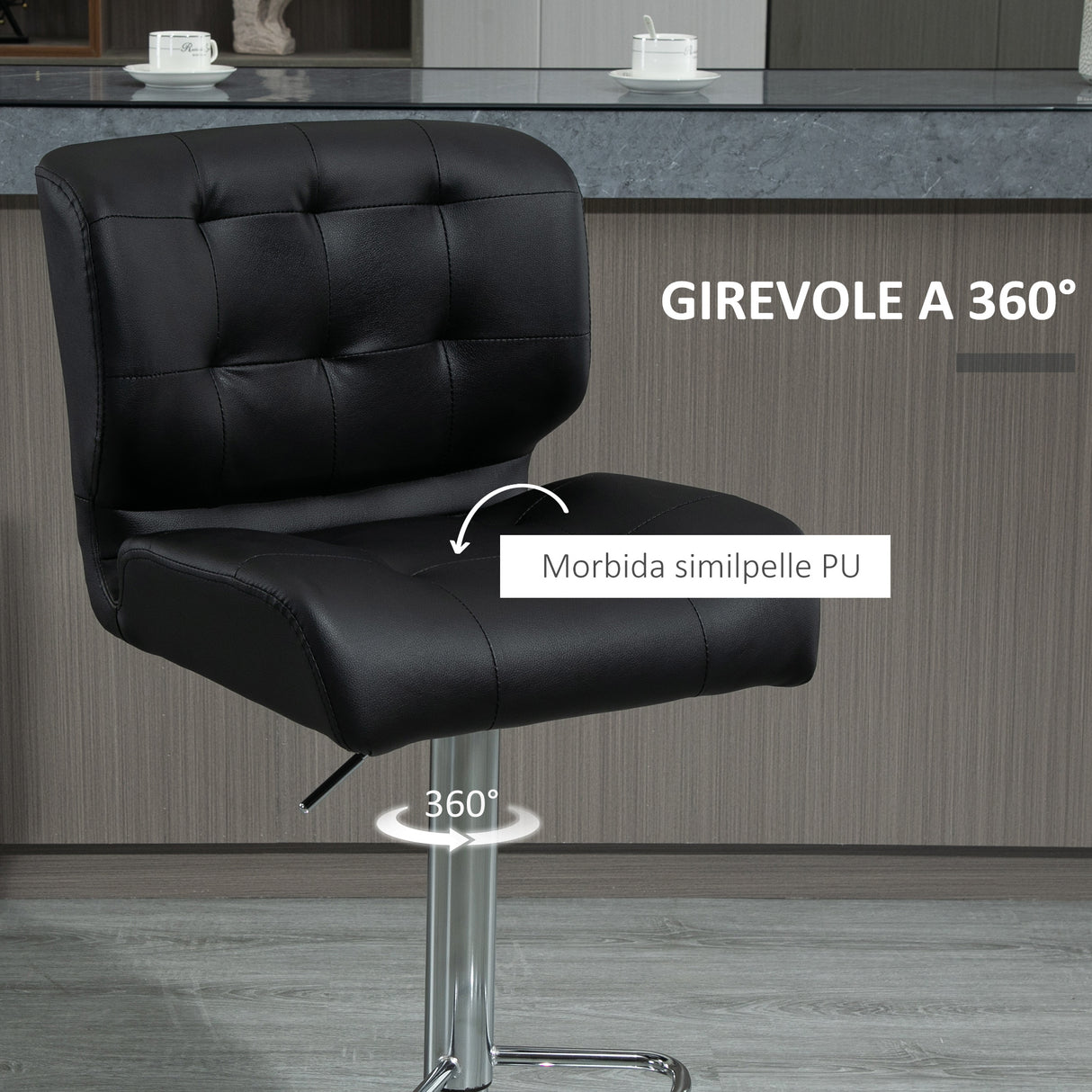 easycomfort easycomfort set 2 sgabelli da bar girevoli e imbottiti in pelle pu nera con schienale e poggiapiedi altezza regolabile per cucina o pub 50x55 5x93 114cm