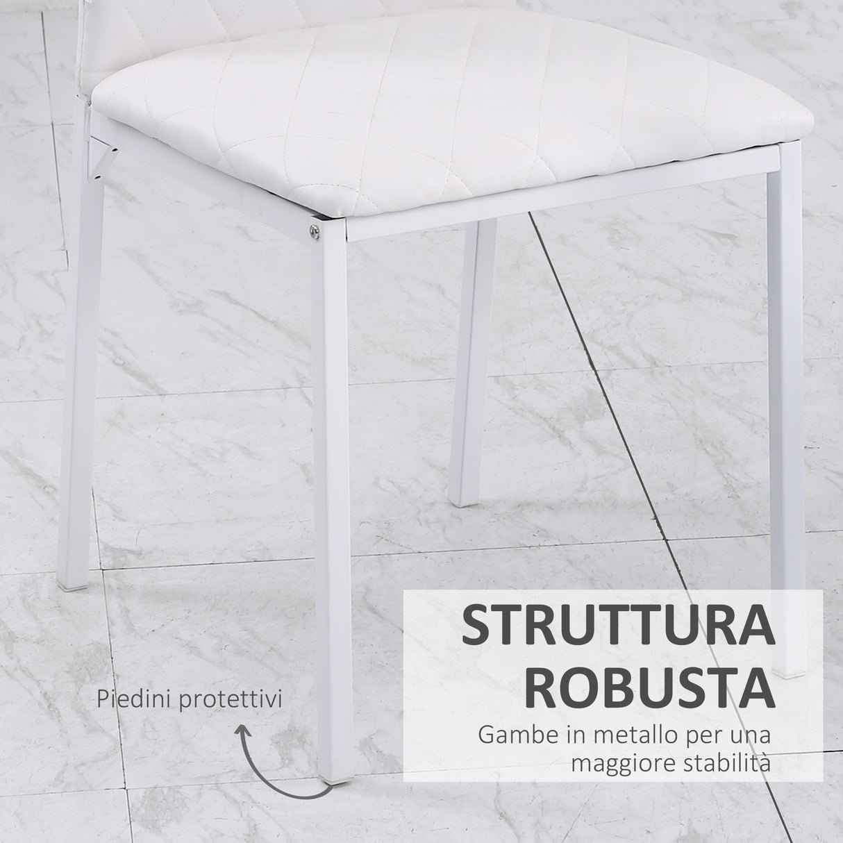 easycomfort easycomfort set 4 sedie imbottite per sala da pranzo con rivestimento in similpelle 41x50x91cm bianco